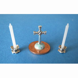 Cross with 2 White Candles in Holders